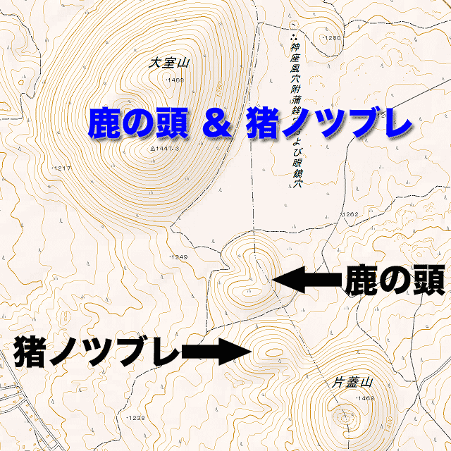 鹿の頭、猪ノツブレ