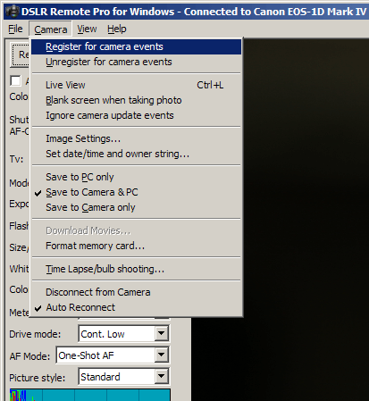 Resister for camera events